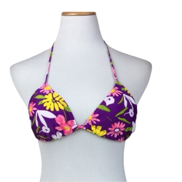 Hoopa Pink and Purple Floral Triangle Slide Bikini Top - Picture 2 of 4